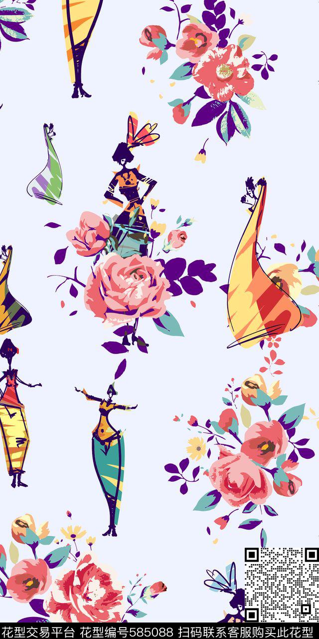 花卉人物几何传统印花华亿平台下载（图片编号: 585088） - 瓦栏（Walan）