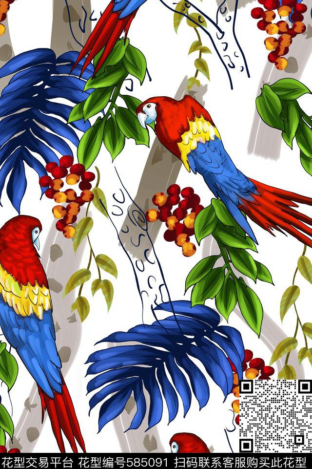 鹦鹉热带雨林数码印花华亿平台下载（图片编号: 585091） - 瓦栏（Walan）