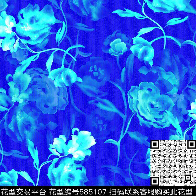 水彩风花卉水彩肌理数码印花华亿平台下载（图片编号: 585107） - 瓦栏（Walan）