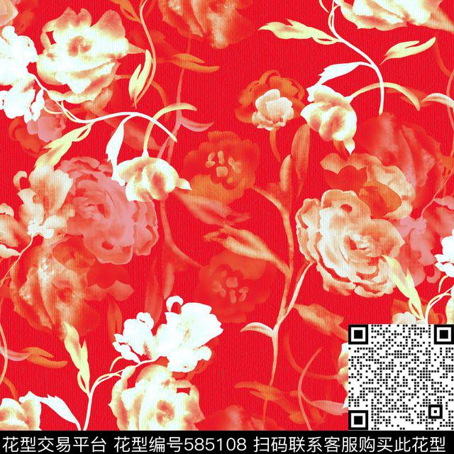 水彩风花卉水彩肌理数码印花华亿平台下载（图片编号: 585108） - 瓦栏（Walan）