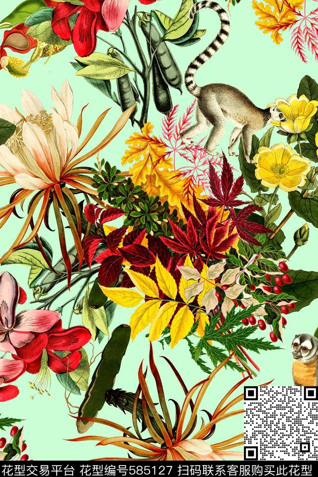 时尚手绘花卉数码印花华亿平台下载（图片编号: 585127） - 瓦栏（Walan）