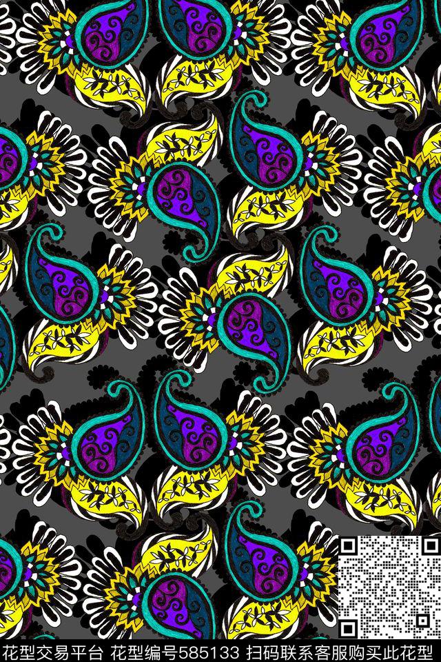 佩斯利腰果纹火腿纹传统印花华亿平台下载（图片编号: 585133） - 瓦栏（Walan）