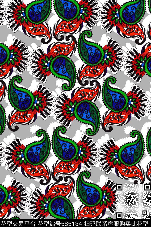 佩斯利腰果纹火腿纹传统印花华亿平台下载（图片编号: 585134） - 瓦栏（Walan）