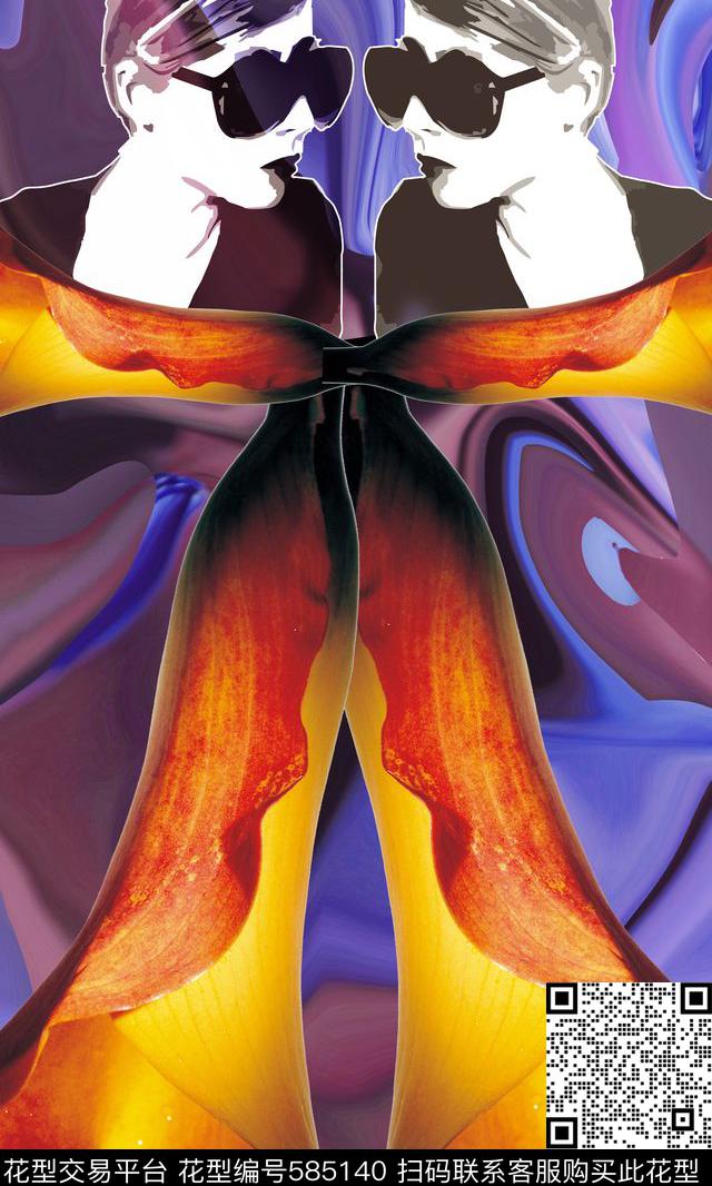 定位花人物抽象肌理地花卉数码印花华亿平台下载（图片编号: 585140） - 瓦栏（Walan）