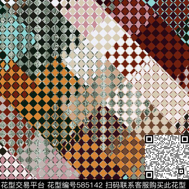 动物纹蛇皮格子数码印花华亿平台下载（图片编号: 585142） - 瓦栏（Walan）