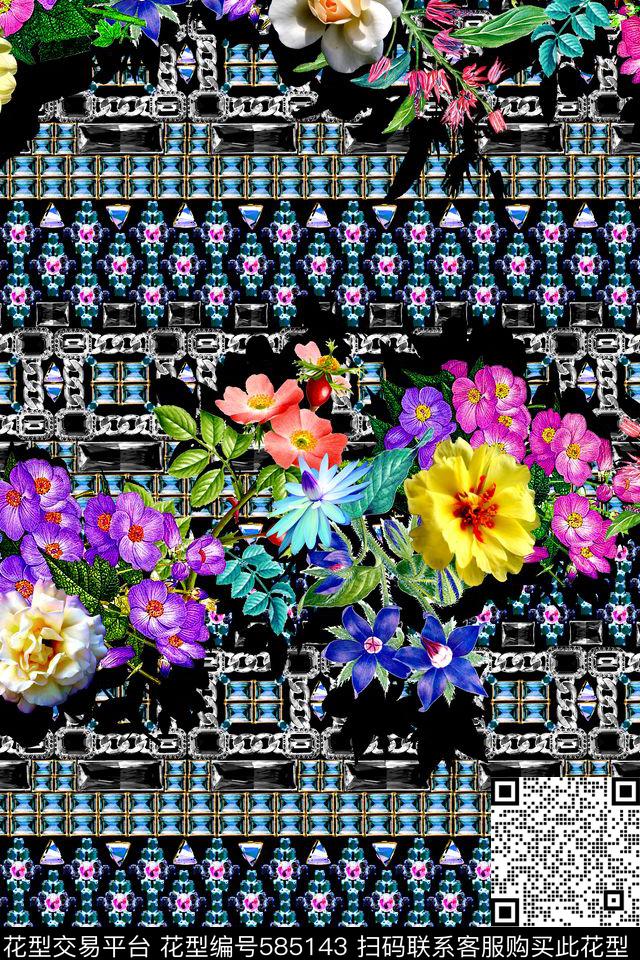 时尚珠宝花卉数码印花华亿平台下载（图片编号: 585143） - 瓦栏（Walan）
