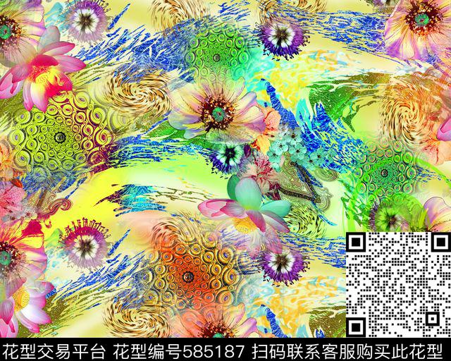 数码花抽象乱花数码印花华亿平台下载（图片编号: 585187） - 瓦栏（Walan）