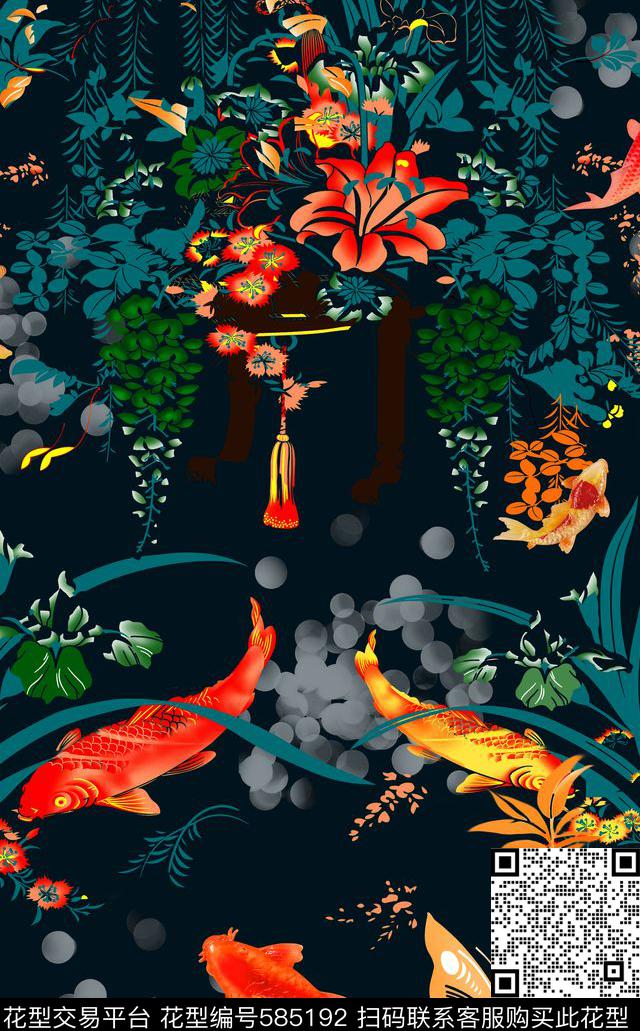 鲤鱼手绘鱼传统印花华亿平台下载（图片编号: 585192） - 瓦栏（Walan）