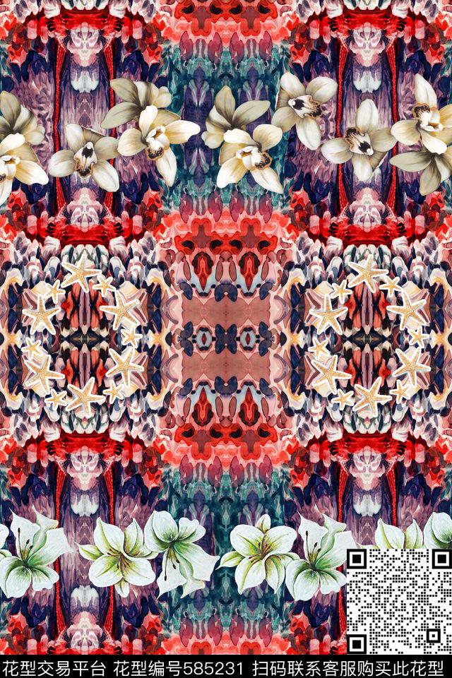 潮流时尚大牌肌理花卉数码印花华亿平台下载（图片编号: 585231） - 瓦栏（Walan）