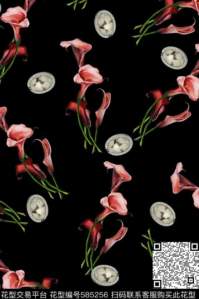 水彩花卉珠宝数码印花华亿平台下载（图片编号: 585256） - 瓦栏（Walan）