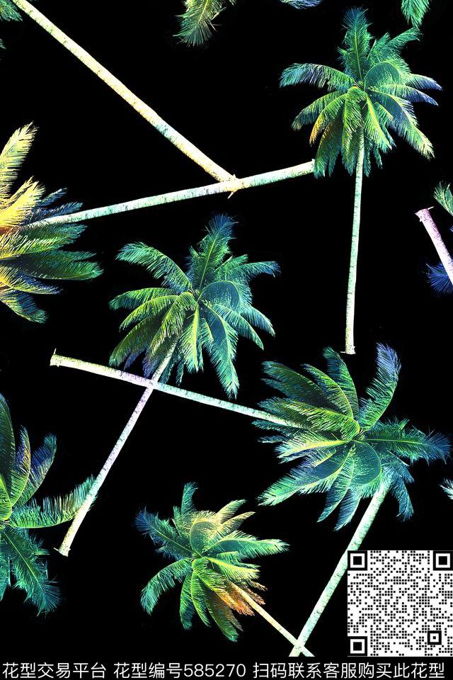 热带风情棕榈树春夏女装数码印花华亿平台下载（图片编号: 585270） - 瓦栏（Walan）
