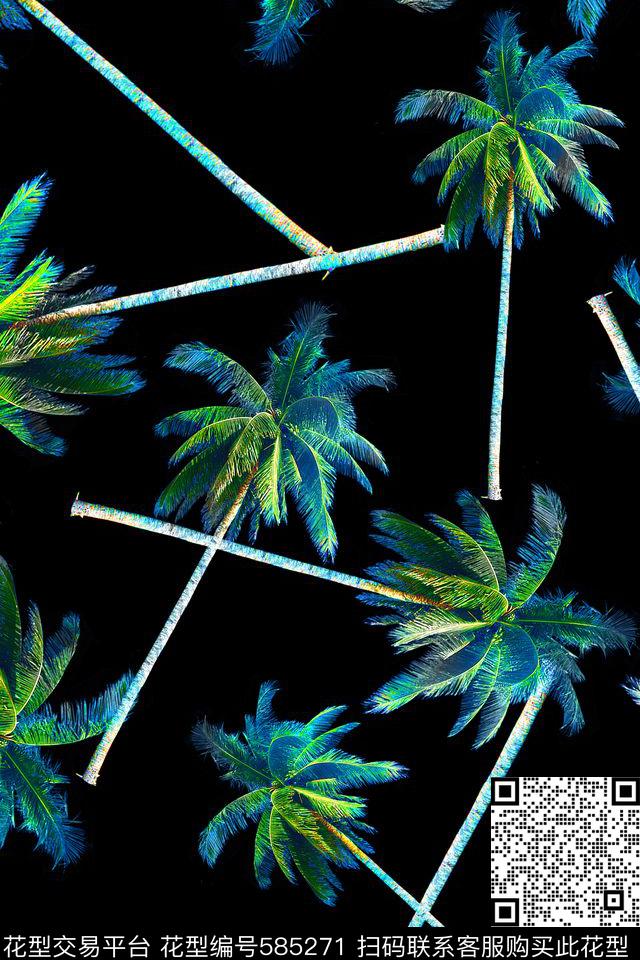热带风情棕榈树春夏女装数码印花华亿平台下载（图片编号: 585271） - 瓦栏（Walan）