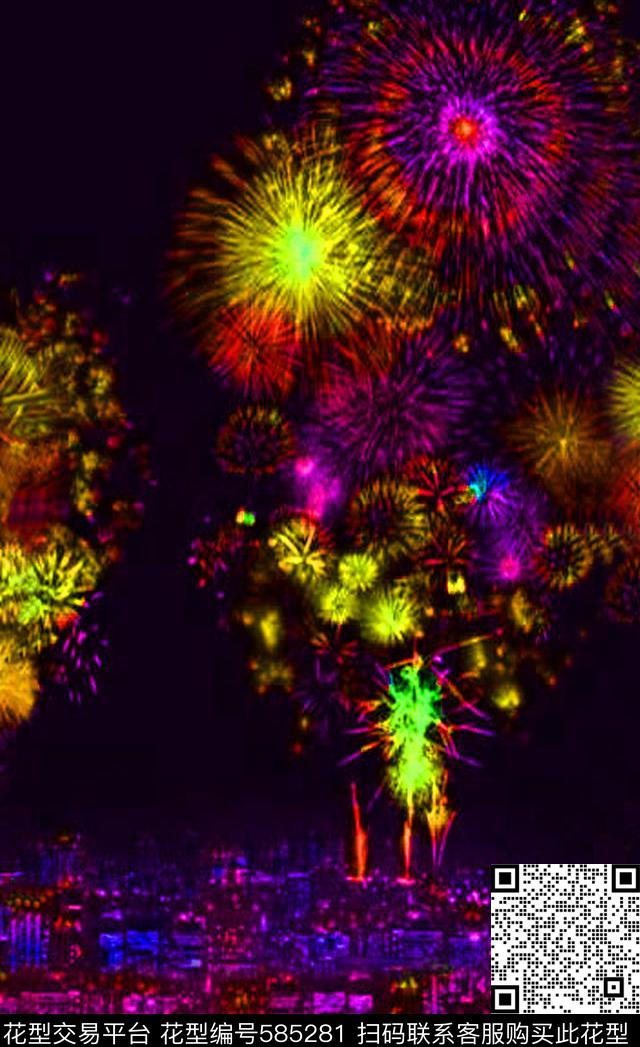 霓虹灯下朦胧的城市礼花女装霓虹灯城市朦胧礼花流行时尚数码印花华亿平台下载（图片编号: 585281） - 瓦栏（Walan）