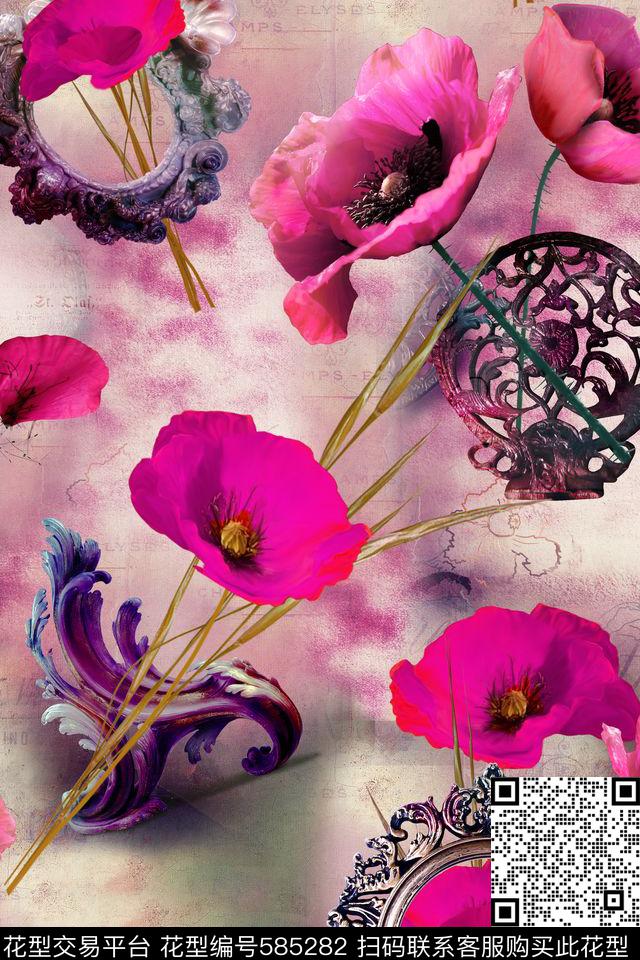 复古欧式卷草金属数码印花华亿平台下载（图片编号: 585282） - 瓦栏（Walan）