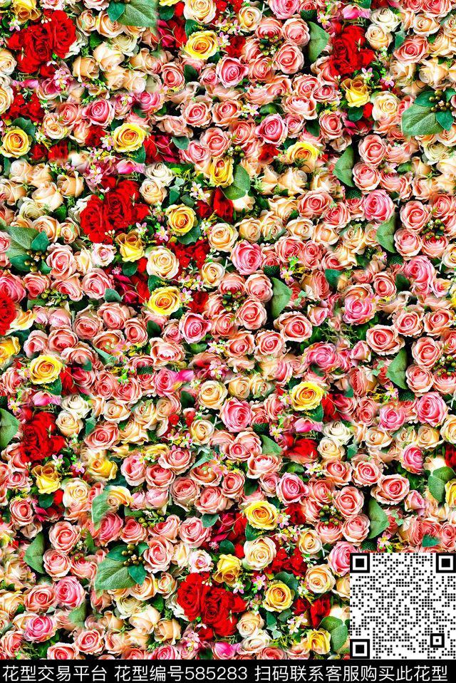 时尚大牌欧美风格花丛时尚数码印花华亿平台下载（图片编号: 585283） - 瓦栏（Walan）