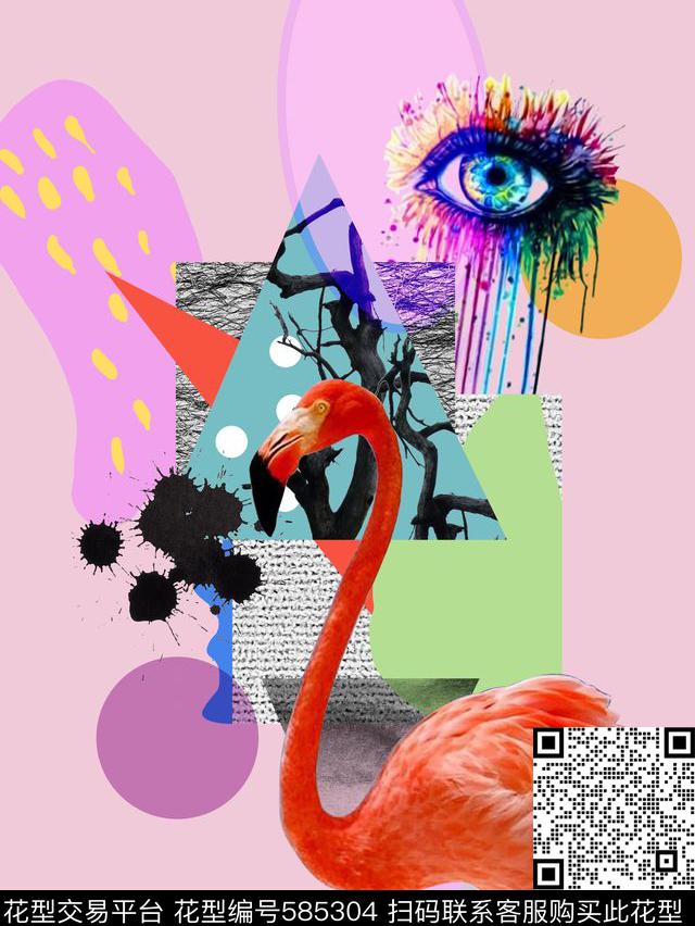 抽象女装鸟数码印花华亿平台下载（图片编号: 585304） - 瓦栏（Walan）