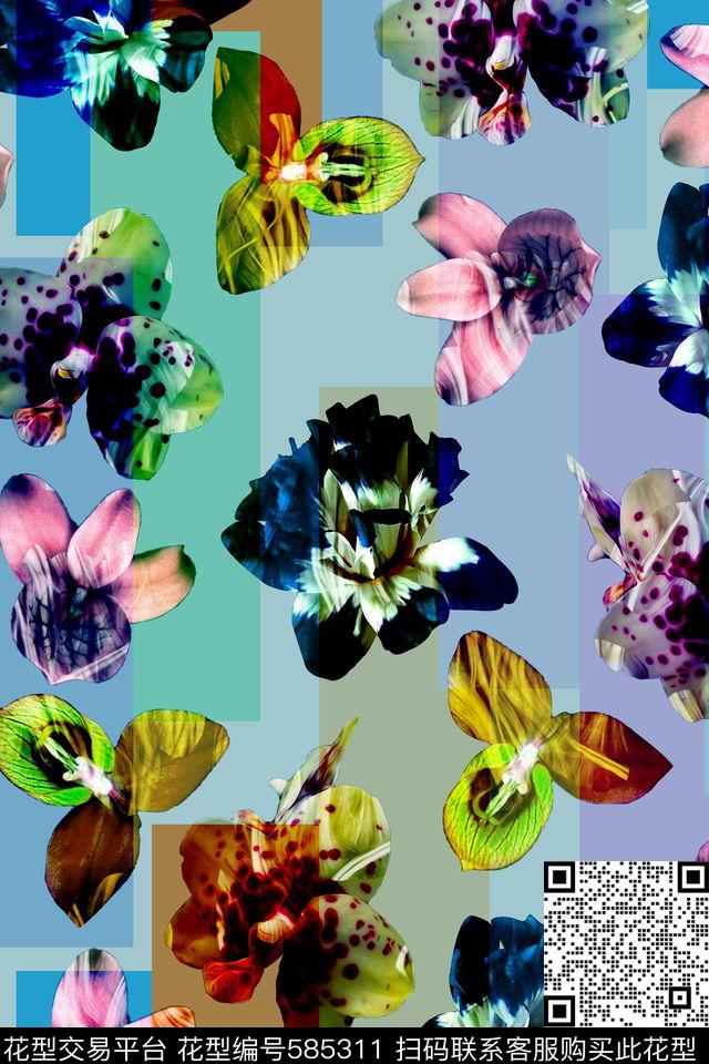 几何花卉复古数码印花华亿平台下载（图片编号: 585311） - 瓦栏（Walan）