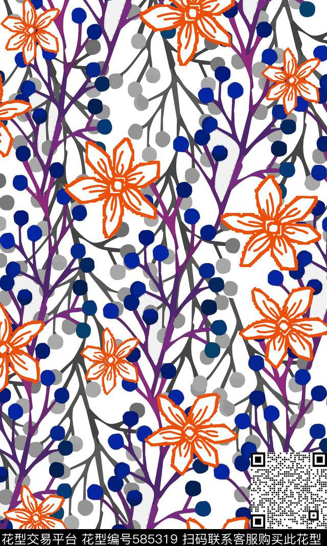 手绘风格手绘花卉简约花卉传统印花华亿平台下载（图片编号: 585319） - 瓦栏（Walan）