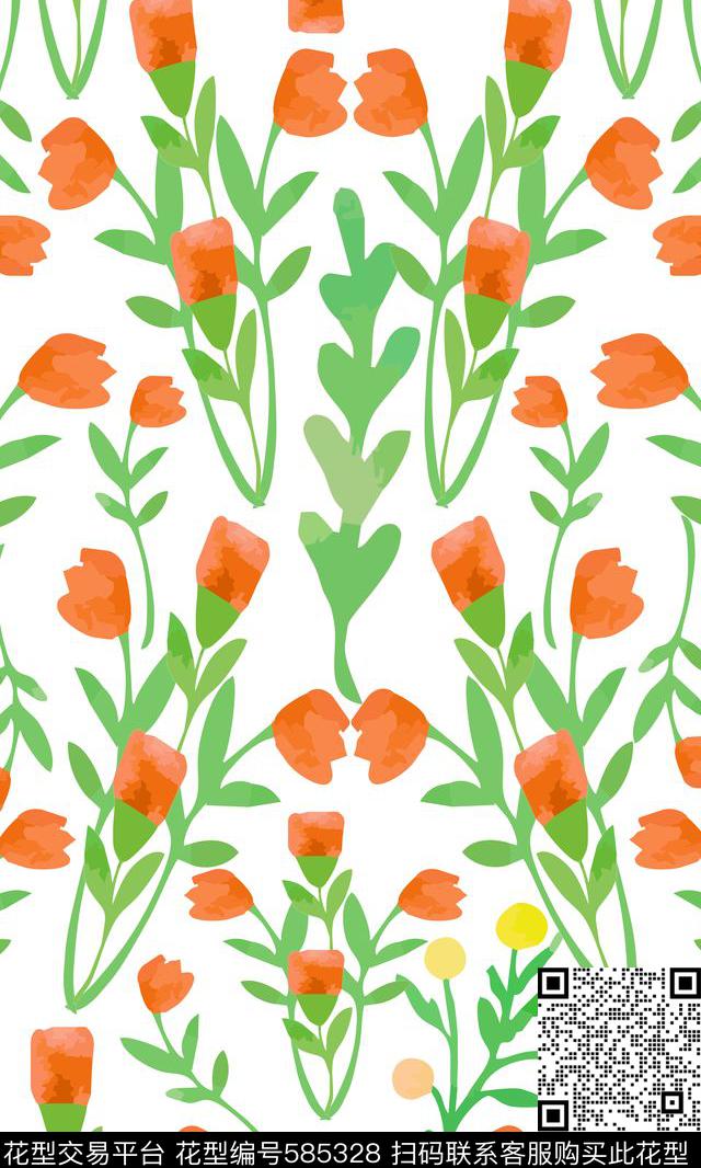 自然写意花卉水彩色彩传统印花华亿平台下载（图片编号: 585328） - 瓦栏（Walan）