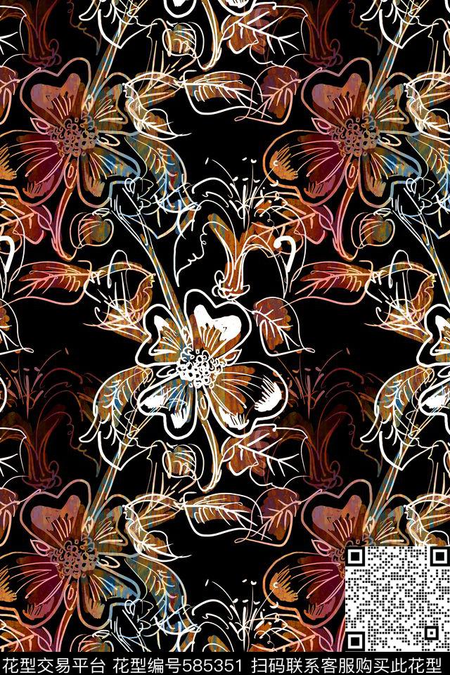 原创创意手绘传统印花华亿平台下载（图片编号: 585351） - 瓦栏（Walan）