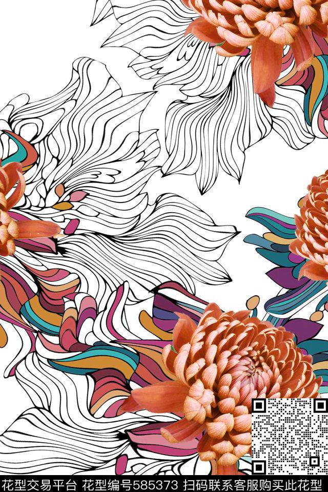 民族线条大花数码印花华亿平台下载（图片编号: 585373） - 瓦栏（Walan）