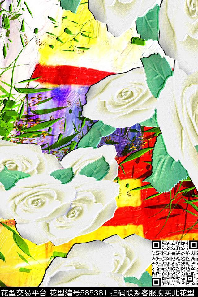 小清新玫瑰民族风数码印花华亿平台下载（图片编号: 585381） - 瓦栏（Walan）