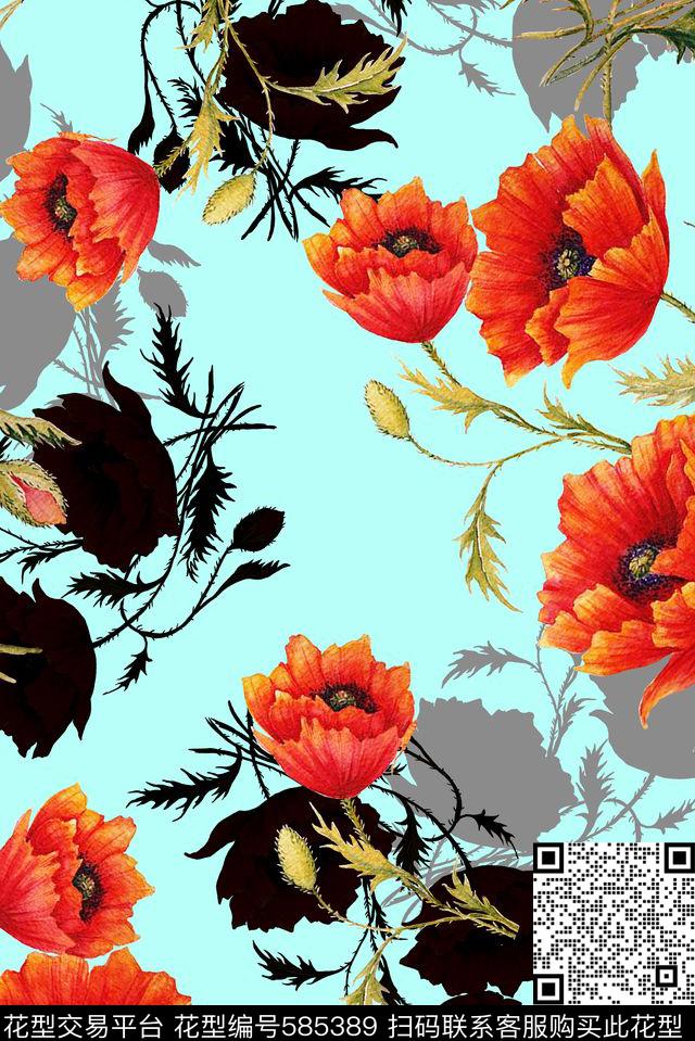 手绘大气花朵炫彩抽象大气数码印花华亿平台下载（图片编号: 585389） - 瓦栏（Walan）