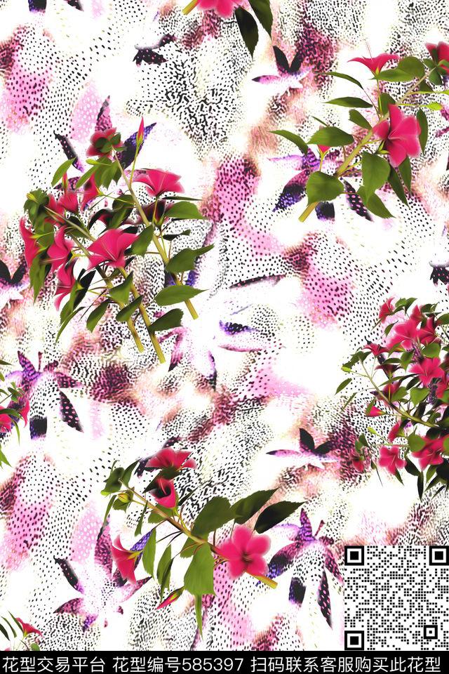 女装花卉叶子数码印花华亿平台下载（图片编号: 585397） - 瓦栏（Walan）