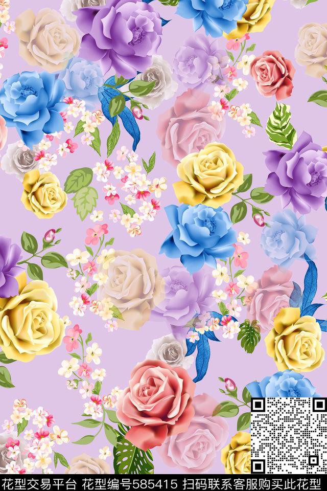 朦胧玫瑰花卉数码印花华亿平台下载（图片编号: 585415） - 瓦栏（Walan）
