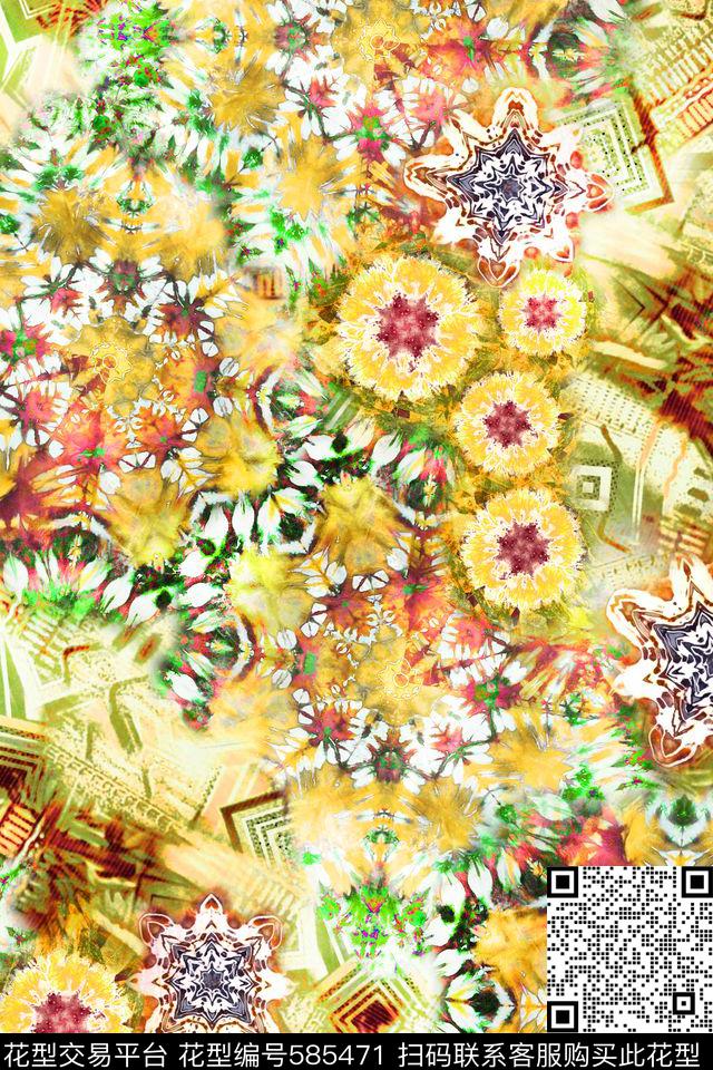 时尚扎染纹理数码印花华亿平台下载（图片编号: 585471） - 瓦栏（Walan）