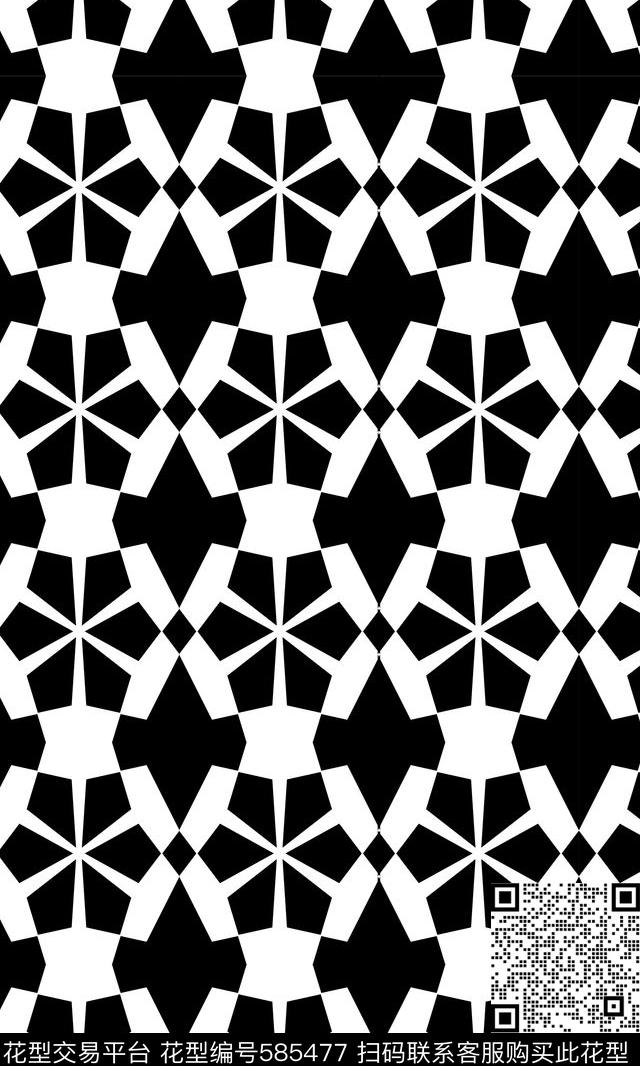 黑白几何不规则图案黑白色传统印花华亿平台下载（图片编号: 585477） - 瓦栏（Walan）