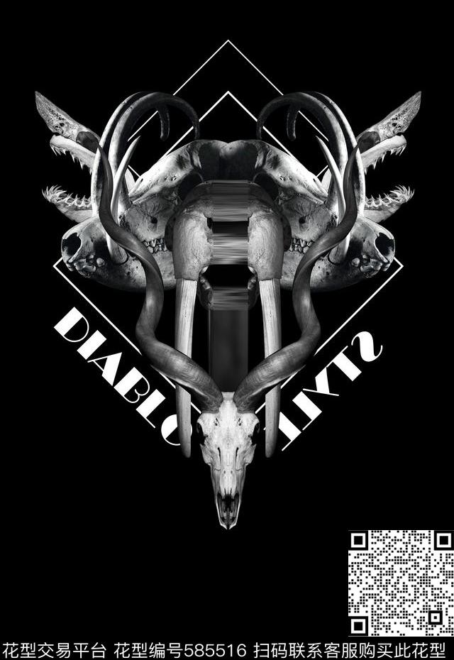 个性休闲定位男装华亿平台骷髅头数码印花华亿平台下载（图片编号: 585516） - 瓦栏（Walan）