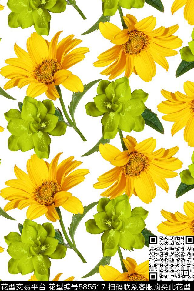 花朵花卉黄花数码印花华亿平台下载（图片编号: 585517） - 瓦栏（Walan）