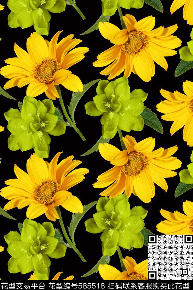 花朵花卉黄花数码印花华亿平台下载（图片编号: 585518） - 瓦栏（Walan）