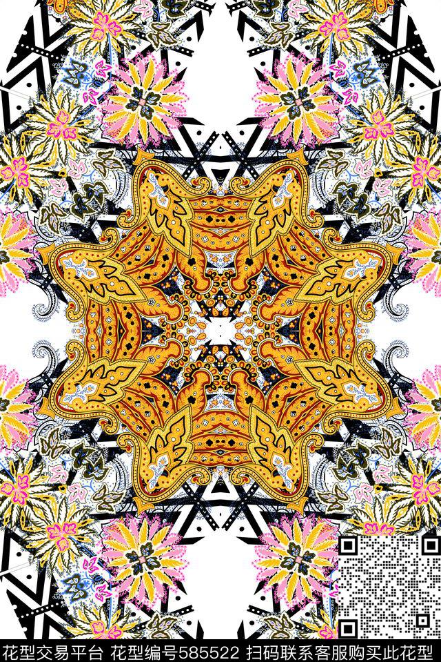 民族风腰果花几何数码印花华亿平台下载（图片编号: 585522） - 瓦栏（Walan）