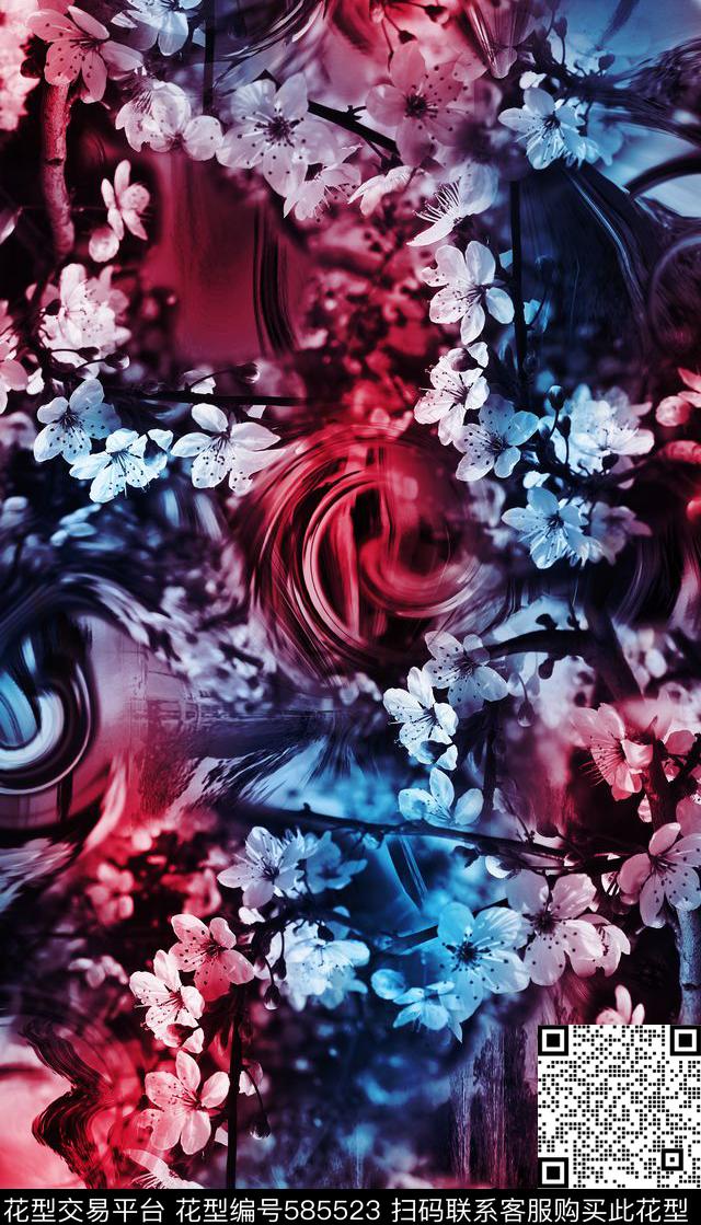 抽象、花卉、扭曲数码印花华亿平台下载（图片编号: 585523） - 瓦栏（Walan）