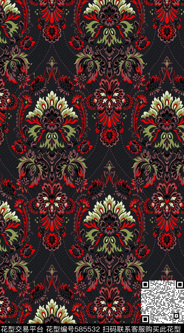 迪拜分色手绘传统印花华亿平台下载（图片编号: 585532） - 瓦栏（Walan）