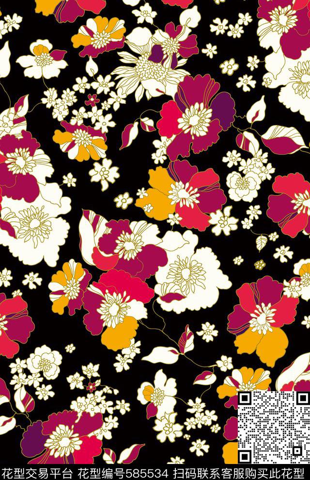 手绘小碎花女装传统印花华亿平台下载（图片编号: 585534） - 瓦栏（Walan）