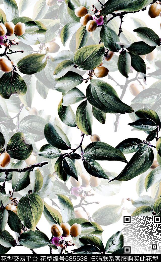 植物叶子潮流大牌连衣裙数码印花花卉数码印花华亿平台下载（图片编号: 585538） - 瓦栏（Walan）