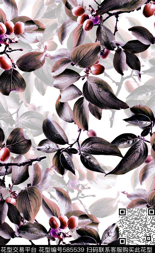 植物叶子潮流大牌连衣裙数码印花花卉数码印花华亿平台下载（图片编号: 585539） - 瓦栏（Walan）