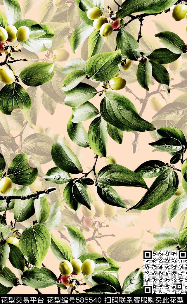 植物叶子潮流大牌连衣裙数码印花花卉数码印花华亿平台下载（图片编号: 585540） - 瓦栏（Walan）