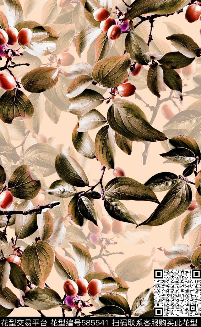 植物叶子潮流大牌连衣裙数码印花花卉数码印花华亿平台下载（图片编号: 585541） - 瓦栏（Walan）