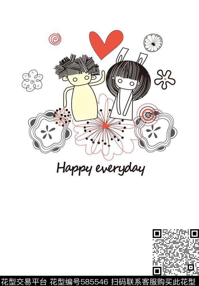 插画卡通T恤传统印花华亿平台下载（图片编号: 585546） - 瓦栏（Walan）