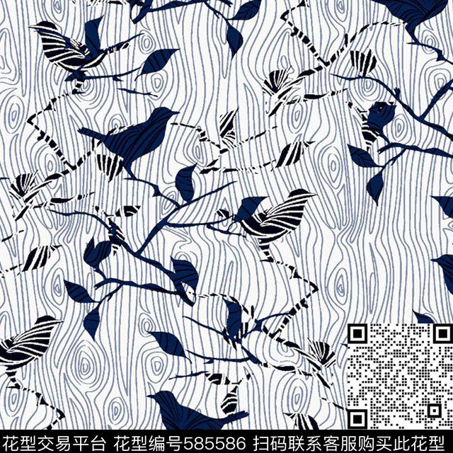 时尚线条底纹动物鸟类传统印花华亿平台下载（图片编号: 585586） - 瓦栏（Walan）