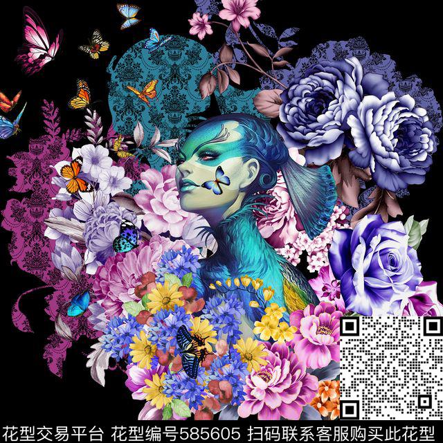 民族风人物花卉数码印花华亿平台下载（图片编号: 585605） - 瓦栏（Walan）