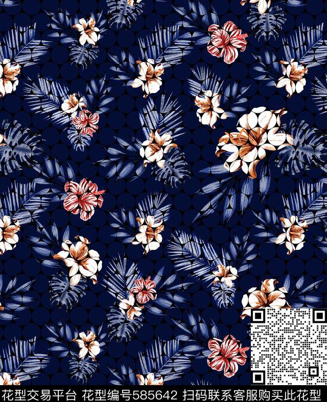 时尚休闲几何热带植物数码印花华亿平台下载（图片编号: 585642） - 瓦栏（Walan）