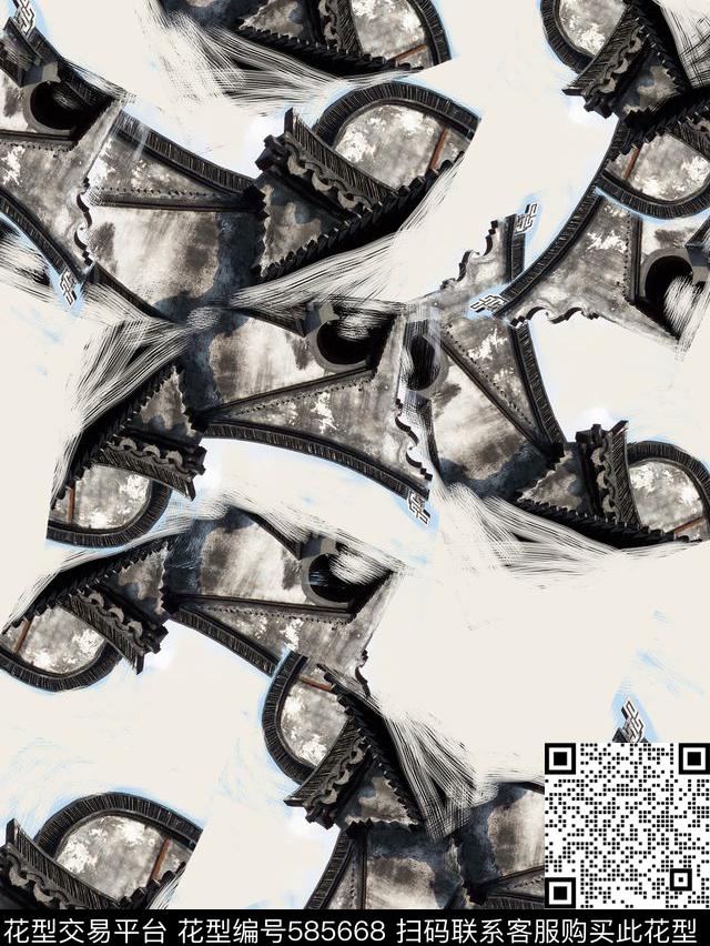 复古建筑解构数码印花华亿平台下载（图片编号: 585668） - 瓦栏（Walan）