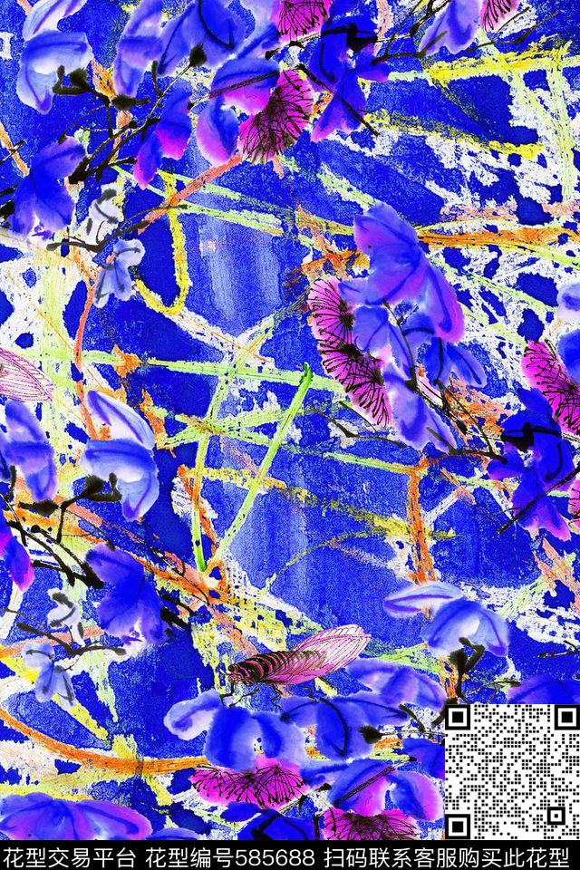 昆虫抽象水彩数码印花华亿平台下载（图片编号: 585688） - 瓦栏（Walan）