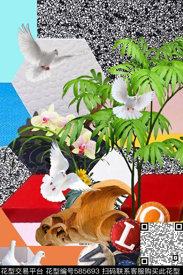 定位拼接花卉数码印花华亿平台下载（图片编号: 585693） - 瓦栏（Walan）