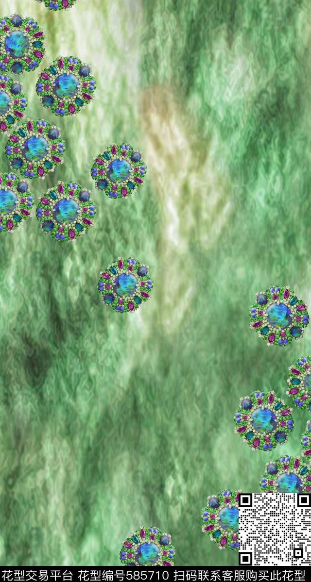 风景花卉珠宝独立裁片数码印花华亿平台下载（图片编号: 585710） - 瓦栏（Walan）